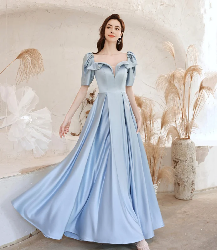 Budget-friendly prom dresses for teens-Cute satin long prom dress blue evening dress 10531 Budget-friendly prom dresses for teens-Cute satin long prom dress blue evening dress 10531