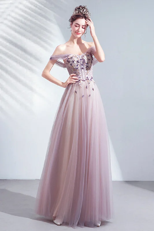 Sexy open-back gowns for prom-Cute tulle applique long A line prom dress evening dress 8730 Sexy open-back gowns for prom-Cute tulle applique long A line prom dress evening dress 8730