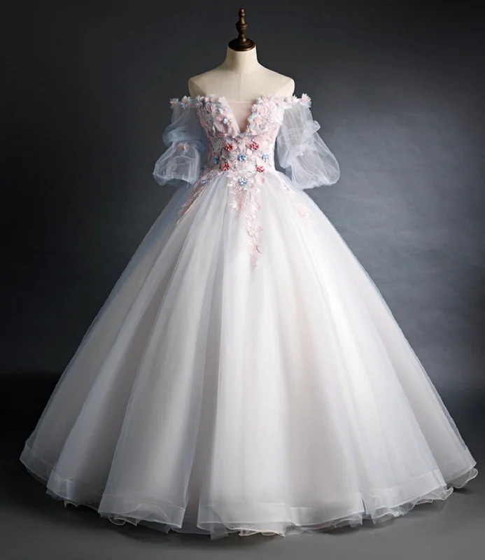 Cheap prom dresses under $100-Cute tulle applique long prom gown A line evening gown  10260
