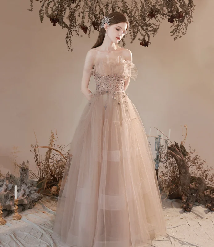 Unique high-fashion prom dresses for teens-Cute tulle beads long prom dress A line evening dress 10396 Unique high-fashion prom dresses for teens-Cute tulle beads long prom dress A line evening dress 10396