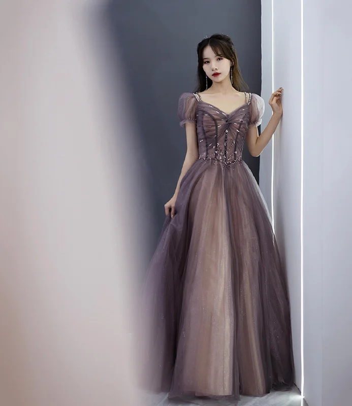 Pretty prom dresses with pleats-Cute tulle beads long prom dress A line evening dress 10498 Pretty prom dresses with pleats-Cute tulle beads long prom dress A line evening dress 10498
