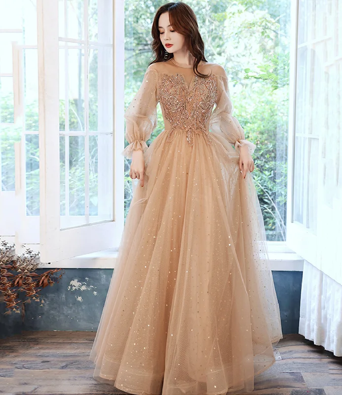Bold black prom dresses for statement style-Cute tulle beads long prom dress A line evening dress 10523 Bold black prom dresses for statement style-Cute tulle beads long prom dress A line evening dress 10523