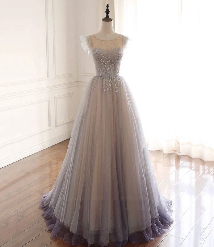 A-line prom dresses for flattering fit-Cute tulle beads long prom dress A line evening dress 10572 A-line prom dresses for flattering fit-Cute tulle beads long prom dress A line evening dress 10572