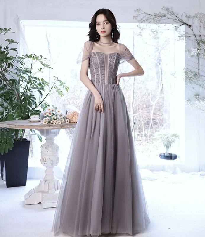 Prom dresses for Mother's Day-Cute tulle beads long prom dress A line evening gown 10319 Prom dresses for Mother's Day-Cute tulle beads long prom dress A line evening gown 10319
