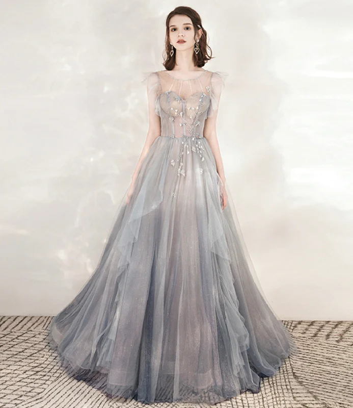 Glam prom dresses with lace details-Cute tulle beads long prom dress A line formal dress 10547 Glam prom dresses with lace details-Cute tulle beads long prom dress A line formal dress 10547