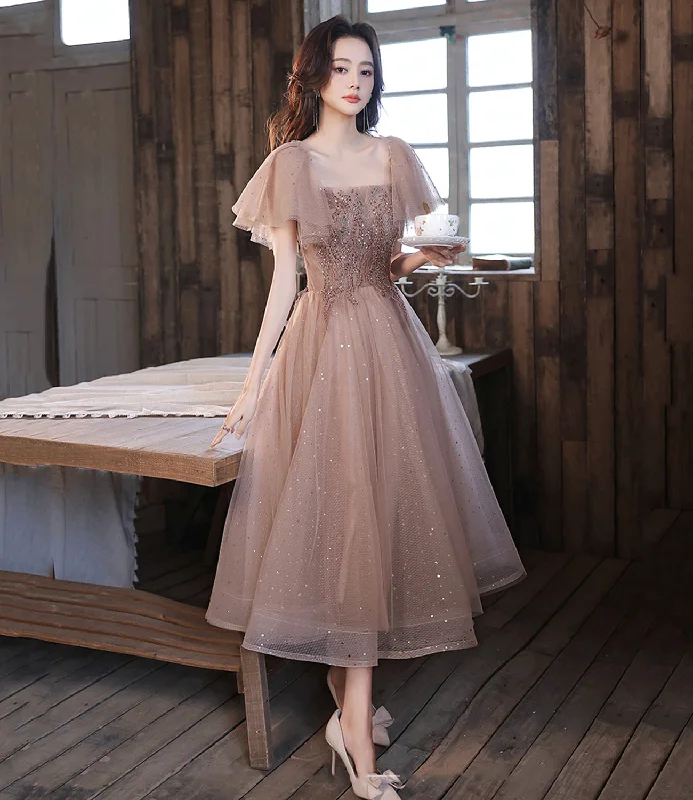Romantic off-the-shoulder prom dresses-Cute tulle beads short prom dress homecoming dress 10520 Romantic off-the-shoulder prom dresses-Cute tulle beads short prom dress homecoming dress 10520