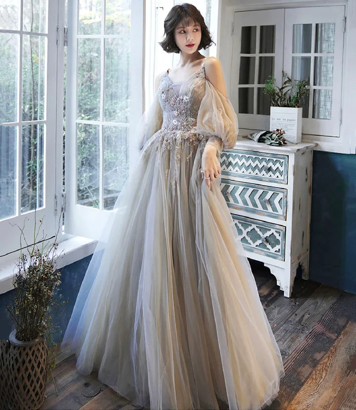 Elegant prom dresses with tulle skirts-Cute tulle lace long prom dress A line evening dress 10171 Elegant prom dresses with tulle skirts-Cute tulle lace long prom dress A line evening dress 10171