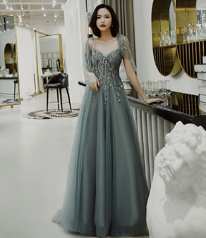 Trendy two-piece prom dresses for 2023-Cute tulle lace long prom dress A line evening dress 10422 Trendy two-piece prom dresses for 2023-Cute tulle lace long prom dress A line evening dress 10422