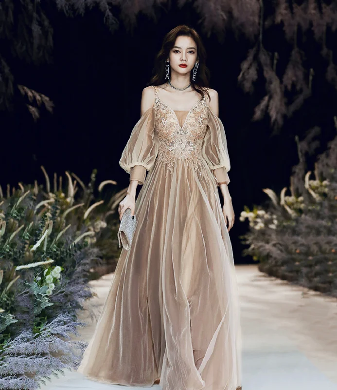 Embellished prom dresses with sparkling gems-Cute tulle lace long prom dress A line evening dress 10449 Embellished prom dresses with sparkling gems-Cute tulle lace long prom dress A line evening dress 10449
