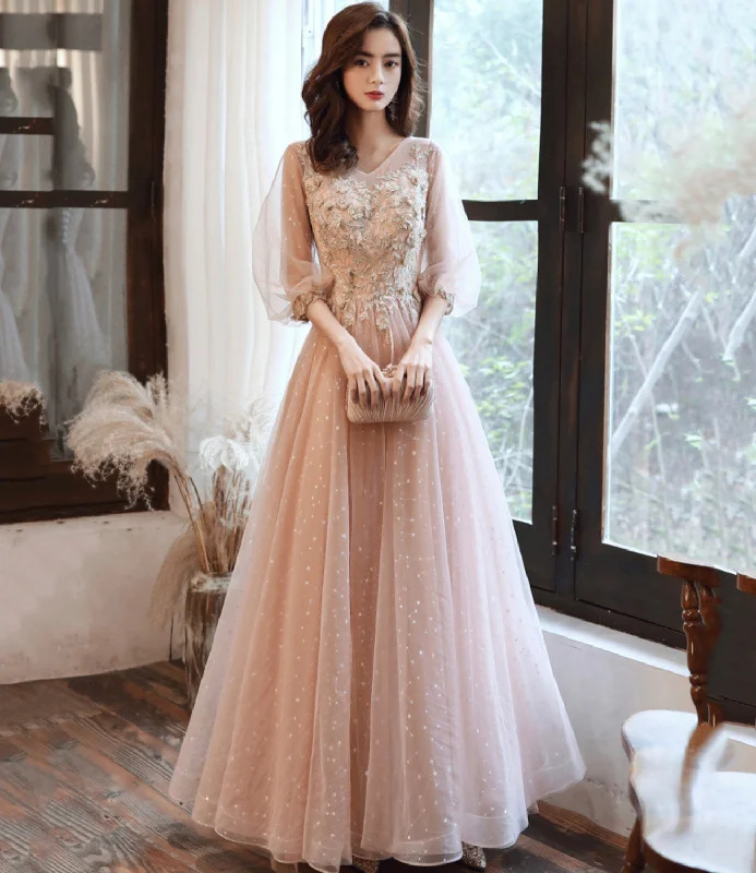 Prom dresses with crystal embellishments-Cute tulle lace long prom dress A line evening dress 10554 Prom dresses with crystal embellishments-Cute tulle lace long prom dress A line evening dress 10554
