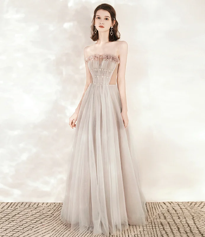 Romantic prom dresses with floral details-Cute tulle long A line prom dress evening dress 10544 Romantic prom dresses with floral details-Cute tulle long A line prom dress evening dress 10544