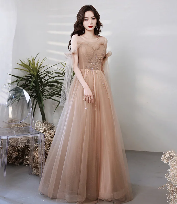 Prom dresses with sunglasses-Cute tulle long A line prom dress evening dress  8667