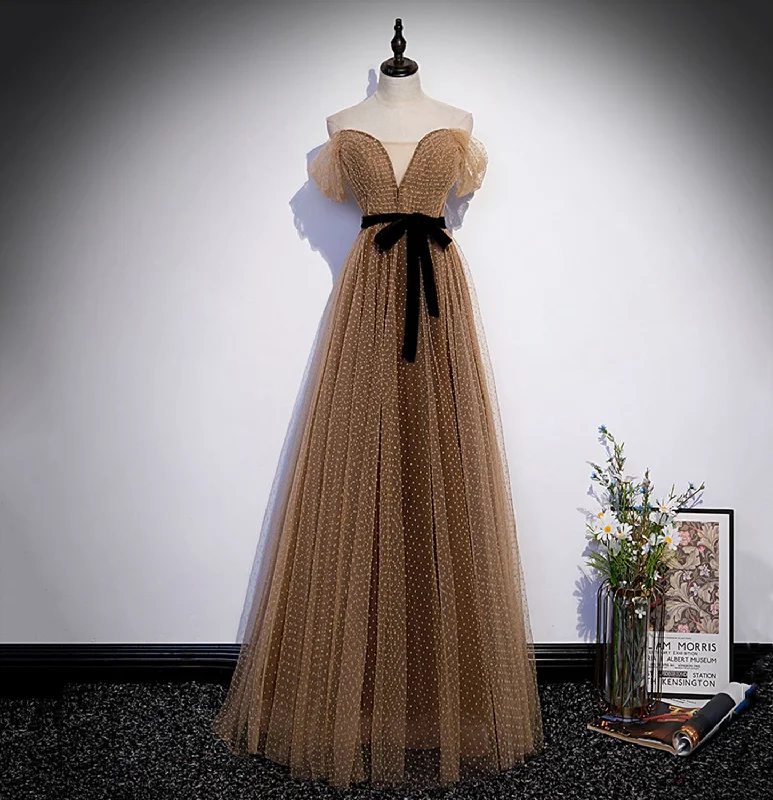 Prom dresses with intricate beading-Cute tulle long prom dress A line evening dress  10182