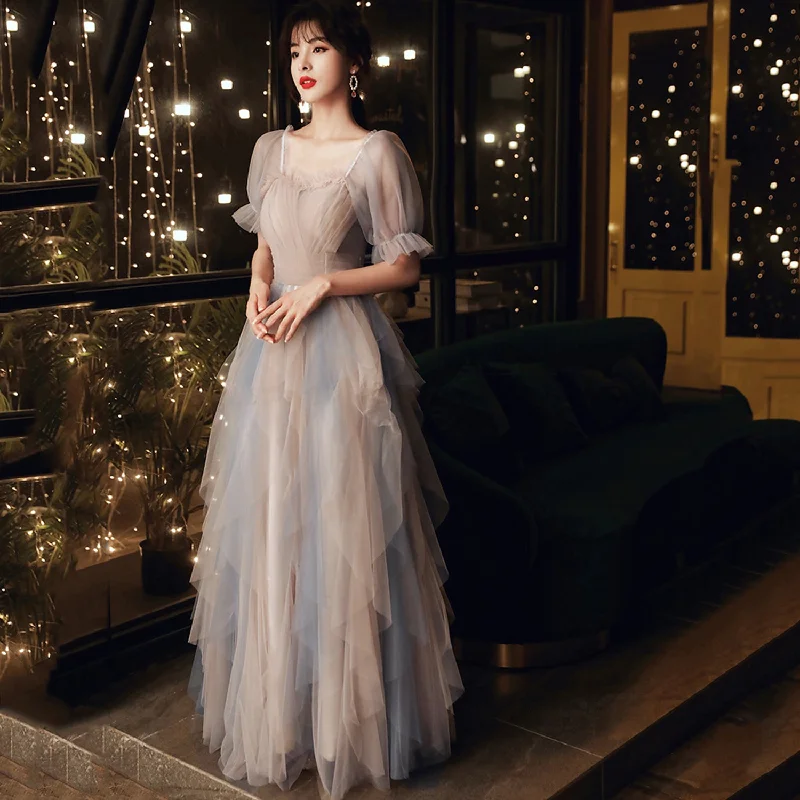 Prom dresses with floral prints-Cute tulle long prom dress A line evening dress 8997 Prom dresses with floral prints-Cute tulle long prom dress A line evening dress 8997
