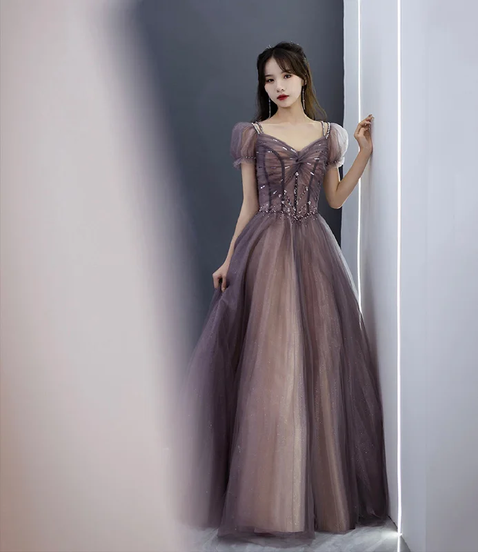 Designer prom dresses for teens-Cute tulle long prom dress A line evening gown  10280