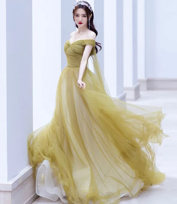 Prom dresses with off-shoulder-Cute tulle long prom dress A line evening gown 10337 Prom dresses with off-shoulder-Cute tulle long prom dress A line evening gown 10337