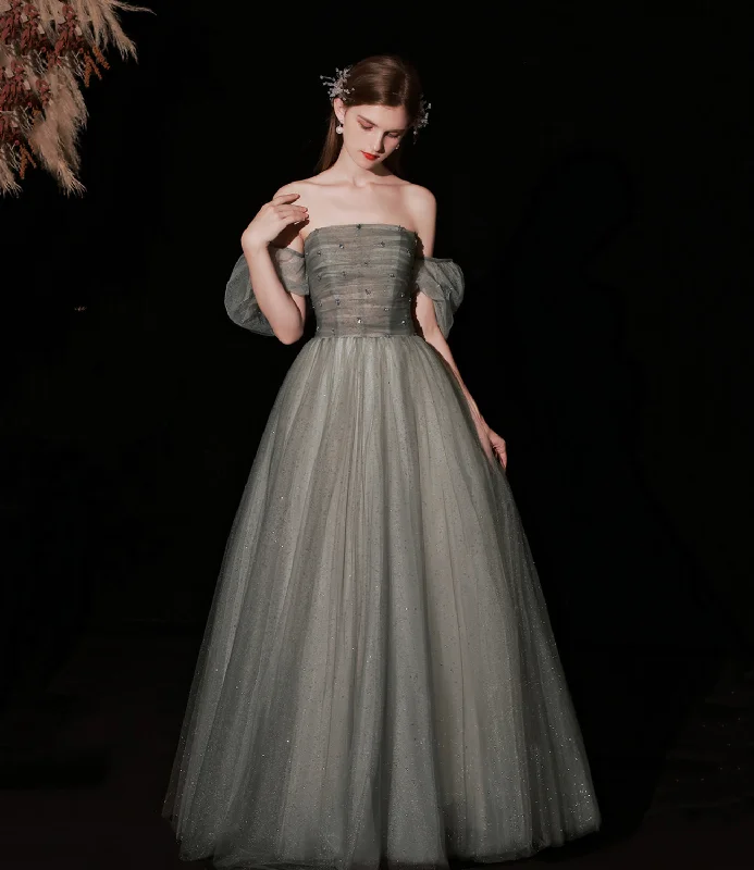 Long prom dresses for teens-Cute tulle long prom dress A line evening gown  10372
