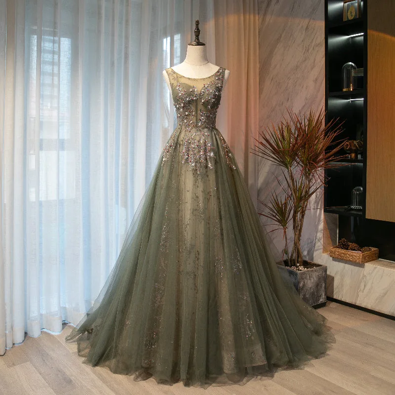 Long prom dresses for teens-Cute tulle sequins long A line prom dress evening dress 8696 Long prom dresses for teens-Cute tulle sequins long A line prom dress evening dress 8696