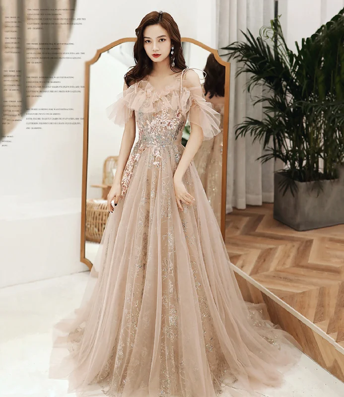 Unique prom dresses with lace details-Cute tulle sequins long A line prom dress evening dress 8919 Unique prom dresses with lace details-Cute tulle sequins long A line prom dress evening dress 8919