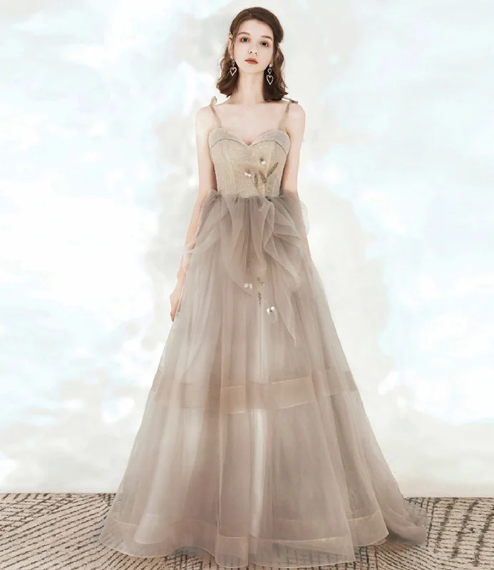 Strappy prom dresses for elegance-Cute tulle sequins long prom dress A line evening dress 10546 Strappy prom dresses for elegance-Cute tulle sequins long prom dress A line evening dress 10546