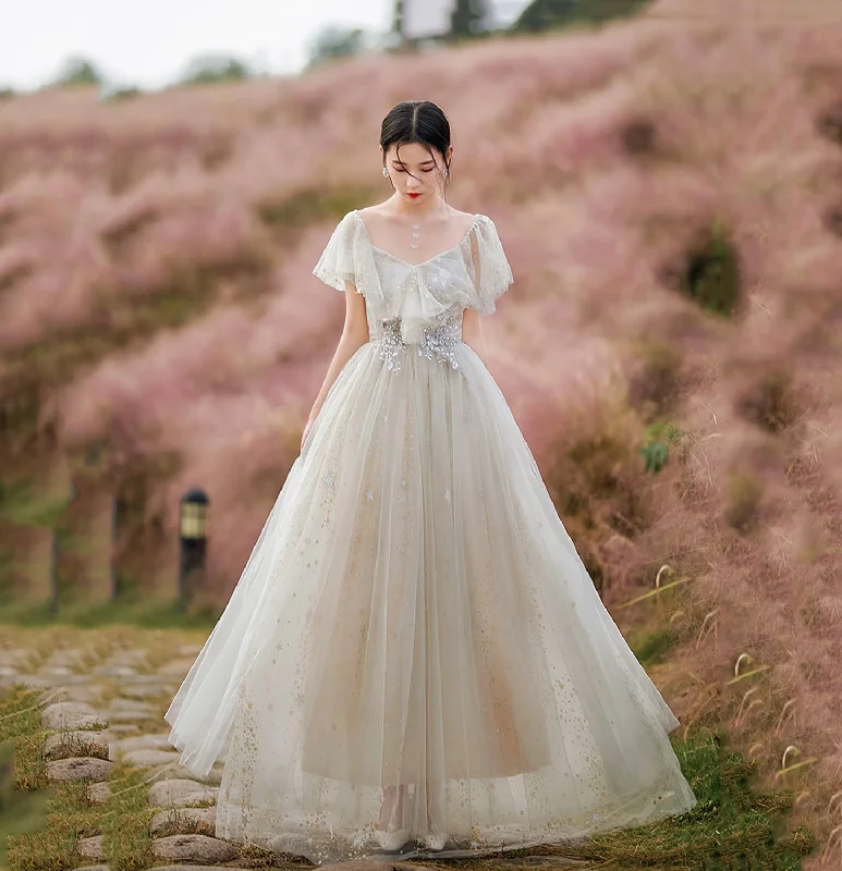 Prom dresses with asymmetrical hemlines-Cute tulle sequins long prom dress evening dress 10205 Prom dresses with asymmetrical hemlines-Cute tulle sequins long prom dress evening dress 10205