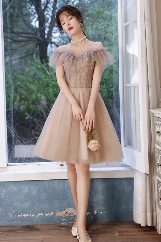 Prom dresses with glitter-Cute tulle short A line prom dress party dress  8663