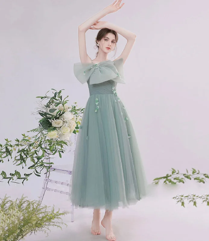 Sleeveless prom dresses for hot nights-Cute tulle short prom dress green evening dress  8842