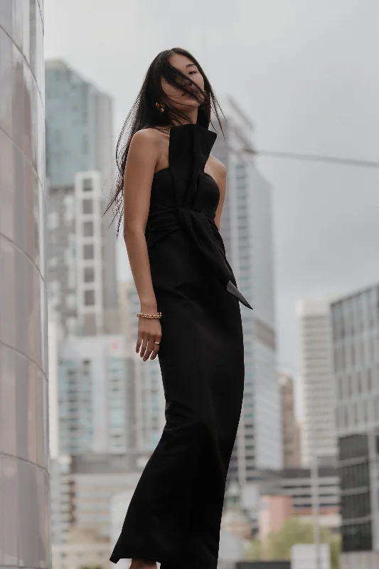 Best prom dresses for 2023-Cyrill Strapless Satin Structured Maxi Dress - Black