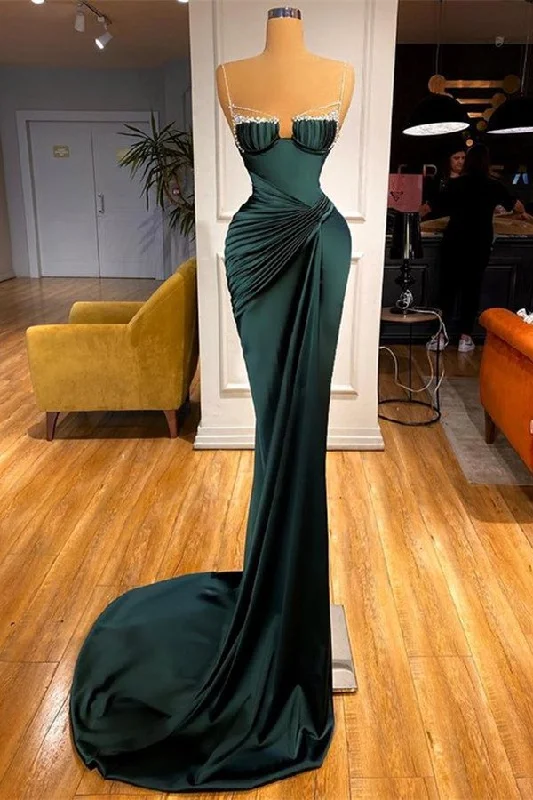 Glamour-filled sequin prom dresses-Dark Green Spaghetti-Straps Mermaid Prom Dress gh671 Glamour-filled sequin prom dresses-Dark Green Spaghetti-Straps Mermaid Prom Dress gh671