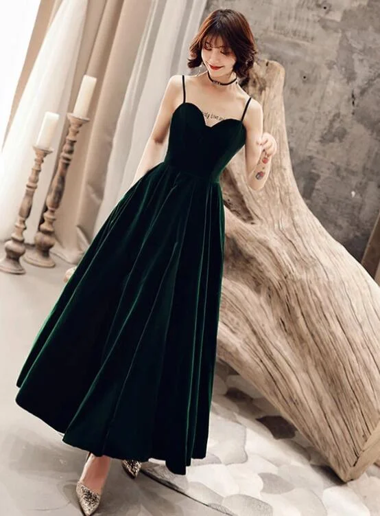 Prom dresses for dates-Dark Green V Back Long Velvet Elegant Party Dress, A-Line Straps Bridesmaid Dress gh109 Prom dresses for dates-Dark Green V Back Long Velvet Elegant Party Dress, A-Line Straps Bridesmaid Dress gh109