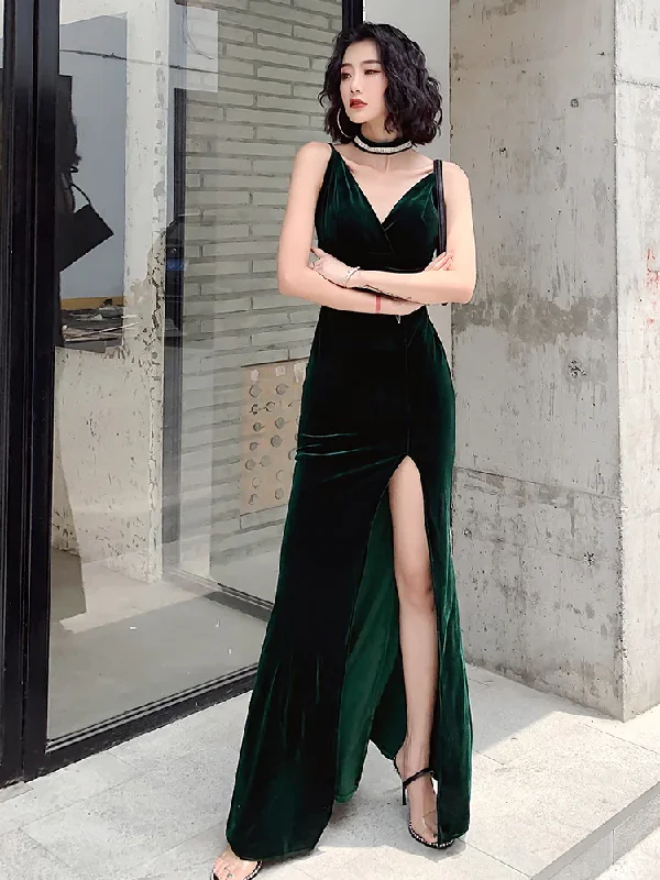 Prom dresses for Mother's Day-Dark Green Velvet Long Straps Floor Length Party Dress, Green Prom Dress Formal Dress gh33 Prom dresses for Mother's Day-Dark Green Velvet Long Straps Floor Length Party Dress, Green Prom Dress Formal Dress gh33