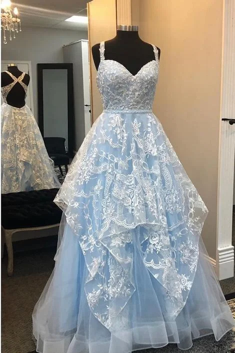 Elegant prom dresses for formal nights-Elegant A Line Blue Open Back Appliques Prom Dress, Long Evening Party Dress gh1183 Elegant prom dresses for formal nights-Elegant A Line Blue Open Back Appliques Prom Dress, Long Evening Party Dress gh1183