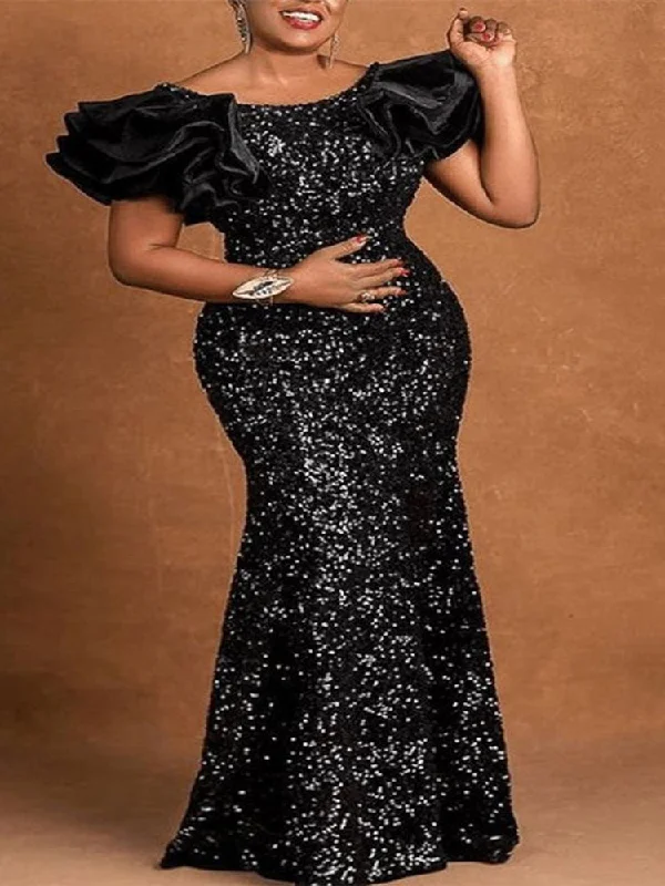 Prom dresses with metallic-Elegant Black Glitter Dress