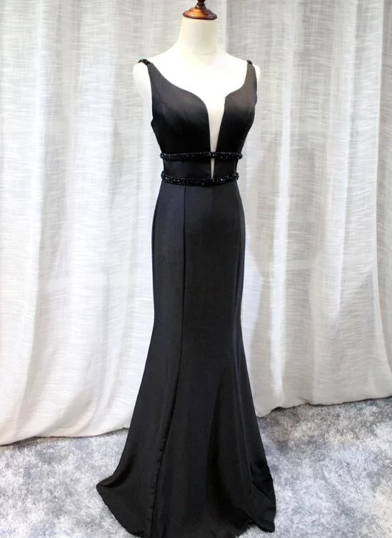 Sparkle in a stunning prom dress-Elegant Black Mermaid Satin V-Neckline Party Dress Charming Mermaid Long Formal Gowns gh593 Sparkle in a stunning prom dress-Elegant Black Mermaid Satin V-Neckline Party Dress Charming Mermaid Long Formal Gowns gh593