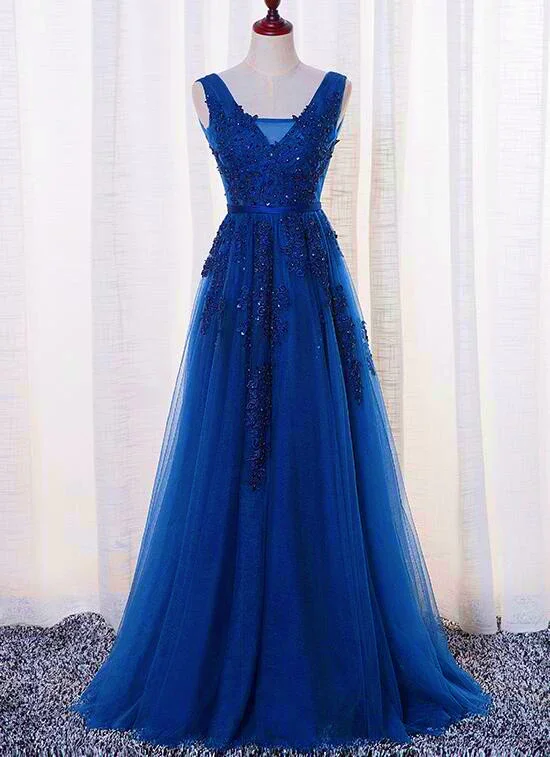 Affordable prom gowns with intricate design-Elegant Blue Lace Applique Long Party Dress 2024, Blue Prom Dress gh381 Affordable prom gowns with intricate design-Elegant Blue Lace Applique Long Party Dress 2024, Blue Prom Dress gh381