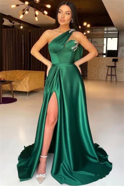Prom dresses for winter sports-Elegant Green One Shoulder A-line Prom Dress With Beads gh1859 Prom dresses for winter sports-Elegant Green One Shoulder A-line Prom Dress With Beads gh1859