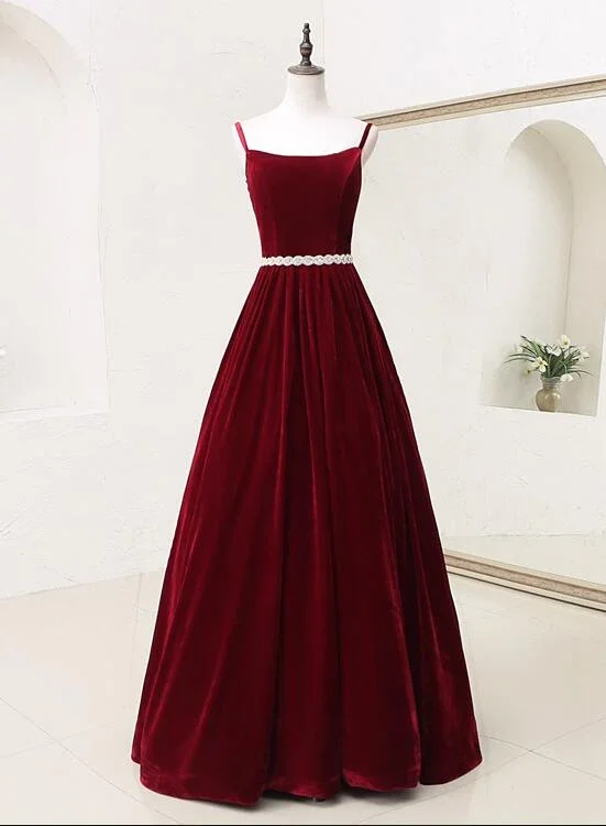 Trendy two-piece prom dresses for 2023-Elegant Straps Velvet Long Formal Dress With Belt, Long Prom Dress gh446 Trendy two-piece prom dresses for 2023-Elegant Straps Velvet Long Formal Dress With Belt, Long Prom Dress gh446