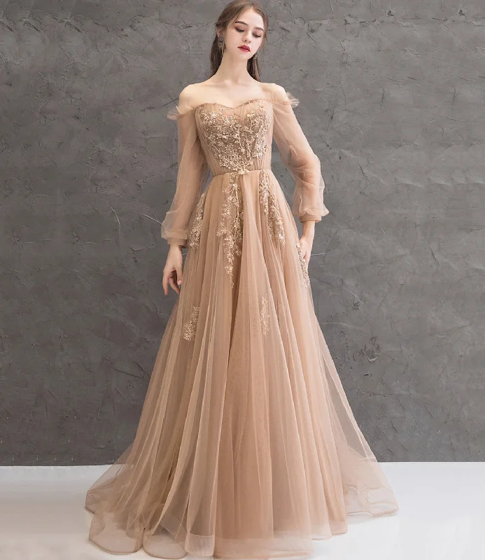 Prom dresses for outdoor events-Elegant tulle lace long prom dress A line evening gown 10344 Prom dresses for outdoor events-Elegant tulle lace long prom dress A line evening gown 10344