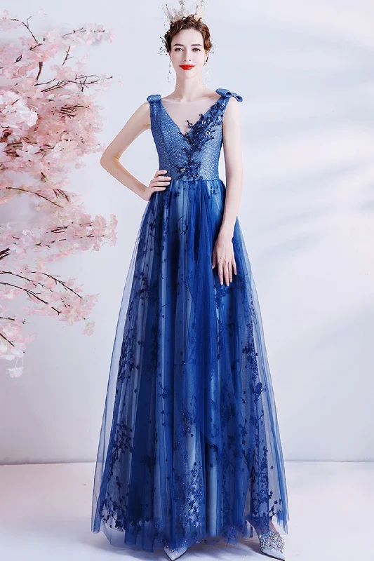 Show-stopping prom dresses for bold statements-Elegant tulle sequins long A line prom dress evening dress 8702 Show-stopping prom dresses for bold statements-Elegant tulle sequins long A line prom dress evening dress 8702