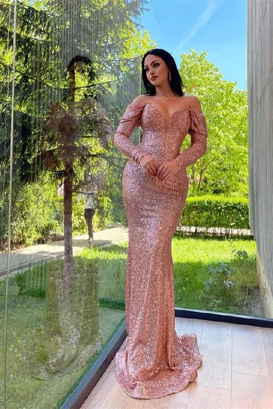 Prom dresses with leather jacket-Elegant V-Neck Split Long sleeves Mermaid Prom Dress With Sequins gh775 Prom dresses with leather jacket-Elegant V-Neck Split Long sleeves Mermaid Prom Dress With Sequins gh775