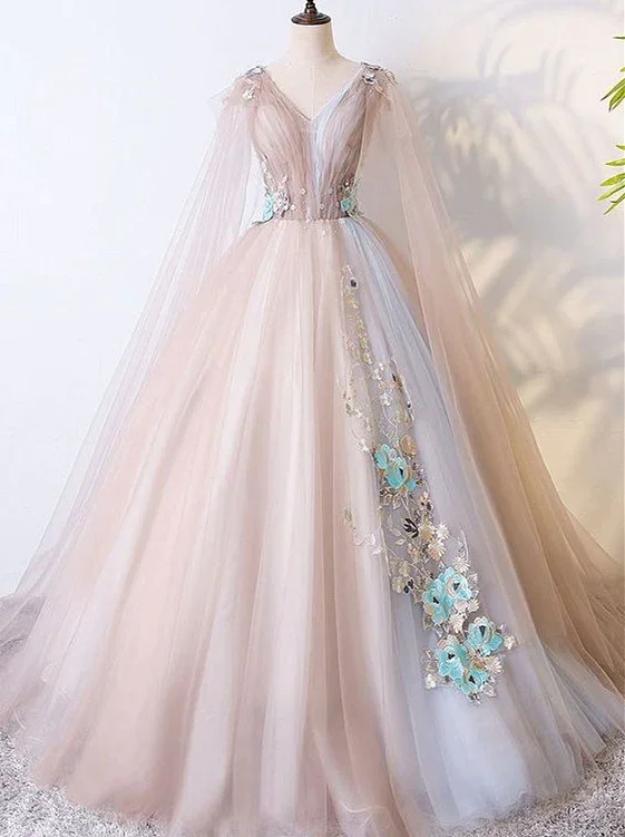 Blue prom dresses for a cool, classic look-Elegant V-Neckline Champagne Tulle V-Neckline Prom Dress, Party Dress gh391 Blue prom dresses for a cool, classic look-Elegant V-Neckline Champagne Tulle V-Neckline Prom Dress, Party Dress gh391