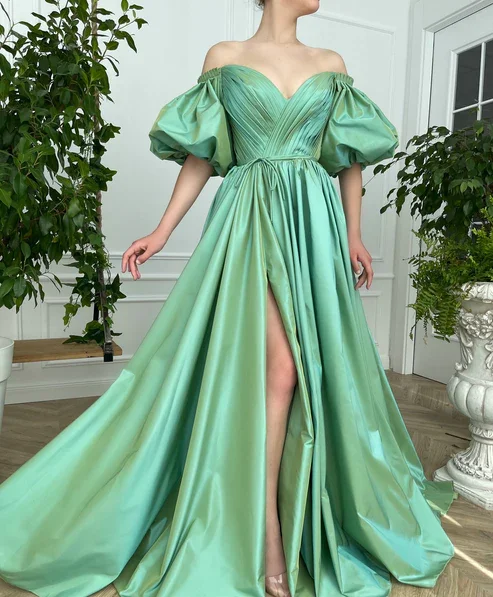 Unique prom dresses with lace details-Emerald Iridescent Draped Gown  gh1842