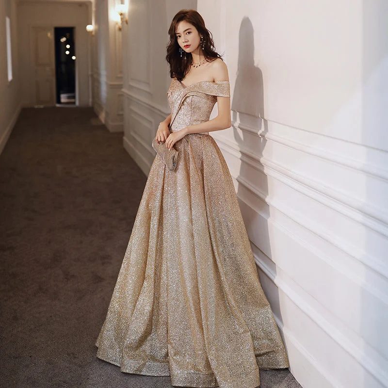 Affordable designer prom dresses-Gold sequins long A line prom dress evening dress 8573 Affordable designer prom dresses-Gold sequins long A line prom dress evening dress 8573