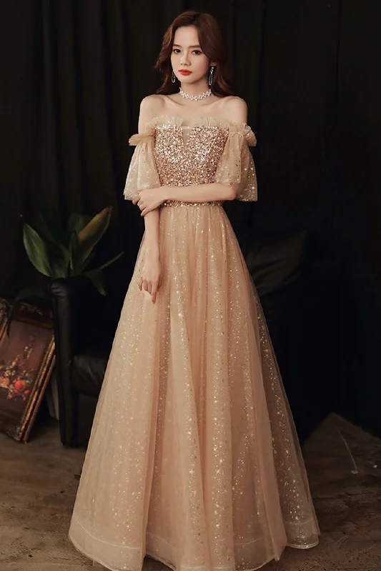 Fashion-forward prom dresses for trendy girls-Gold sequins long A line prom dress evening dress 8859 Fashion-forward prom dresses for trendy girls-Gold sequins long A line prom dress evening dress 8859