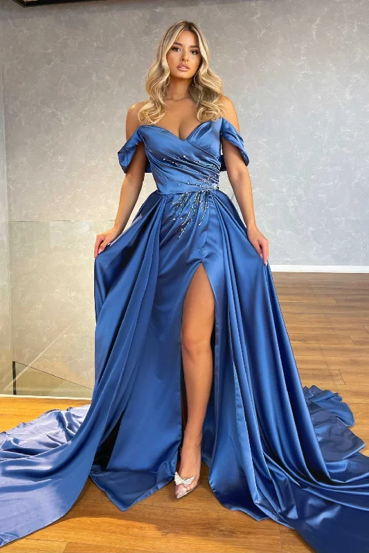 Black velvet prom dresses for luxury-Gorgeous Off-the-Shoulder Long Split Prom Dress Overskirt With Beadingss gh2042 Black velvet prom dresses for luxury-Gorgeous Off-the-Shoulder Long Split Prom Dress Overskirt With Beadingss gh2042