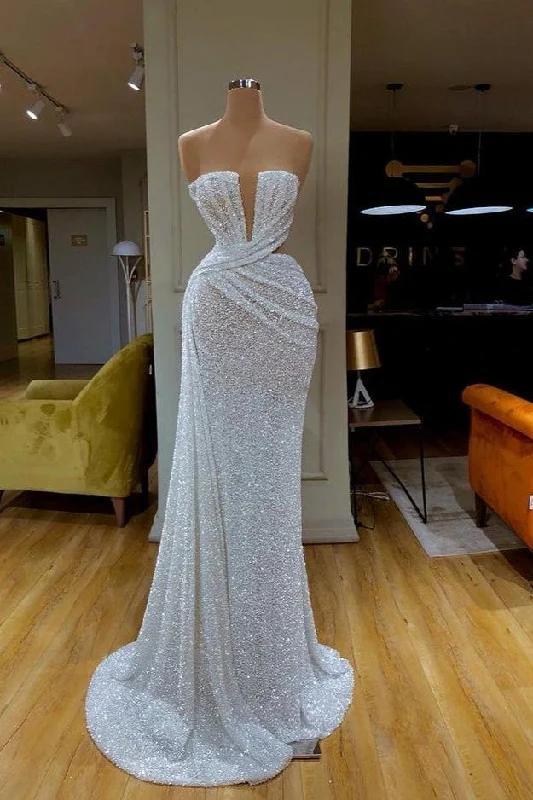 Best prom dresses for hourglass shapes-Gorgeous White Sequins Strapless Prom Dress Online gh633 Best prom dresses for hourglass shapes-Gorgeous White Sequins Strapless Prom Dress Online gh633