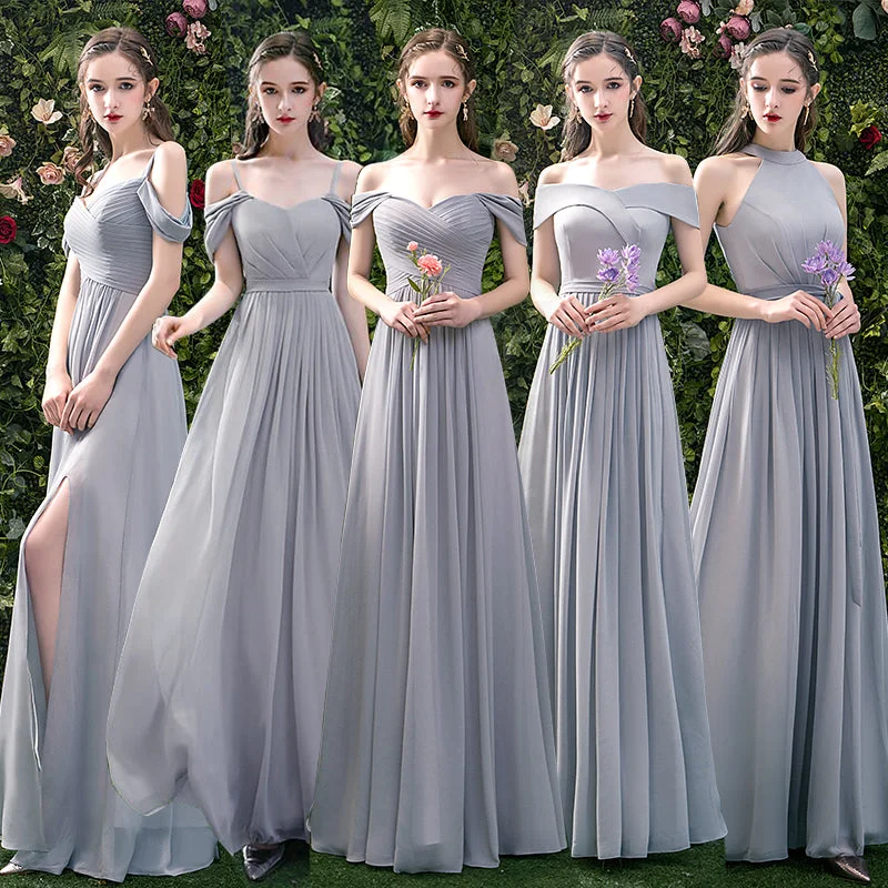 Trendy V-neck prom dresses for elegance-Gray chiffon long A line prom dress bridesmaid dress 10044 Trendy V-neck prom dresses for elegance-Gray chiffon long A line prom dress bridesmaid dress 10044