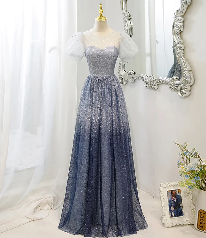Metallic prom dresses for a futuristic look-Gray tulle beads long prom dress A line evening dress 10483 Metallic prom dresses for a futuristic look-Gray tulle beads long prom dress A line evening dress 10483