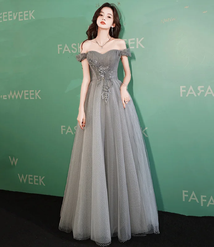 Sleeveless prom dresses for hot nights-Gray tulle beads long prom dress gray evening dress 10521 Sleeveless prom dresses for hot nights-Gray tulle beads long prom dress gray evening dress 10521