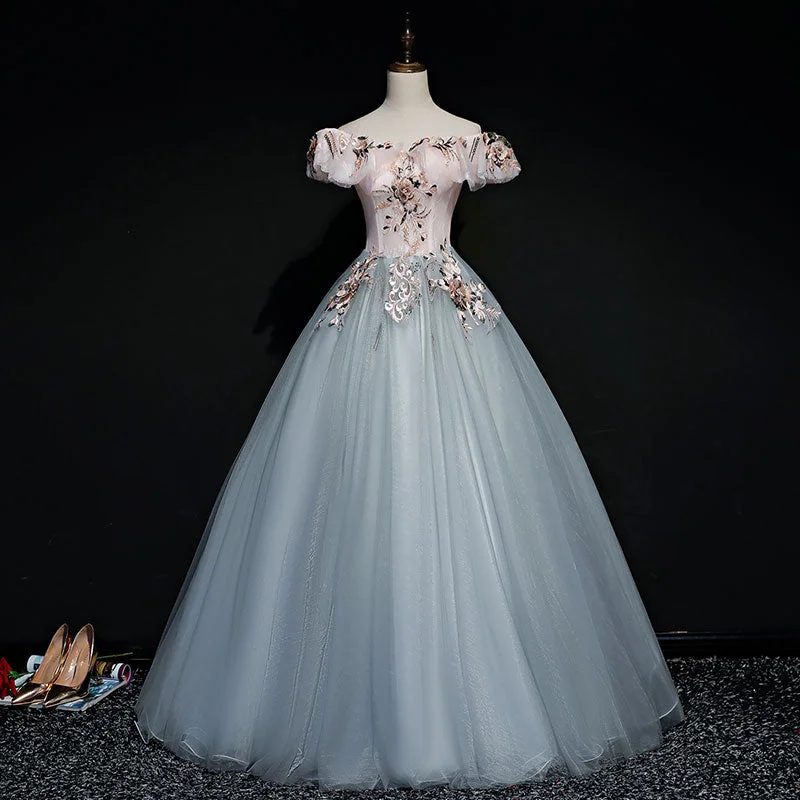 Blue prom dresses for a cool, classic look-Gray tulle lace long ball gown dress formal dress 8722 Blue prom dresses for a cool, classic look-Gray tulle lace long ball gown dress formal dress 8722